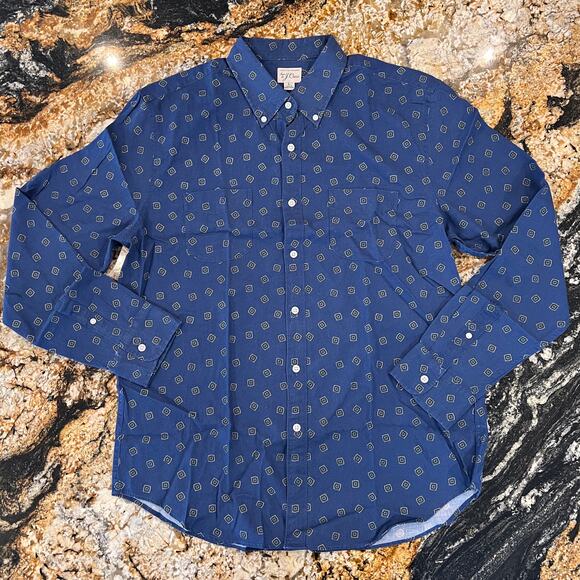 NWT J. Crew Men's Square Flower Blue/Green Cotton-Wool Challis 2 Pocket Shirt - Picture 2 of 10